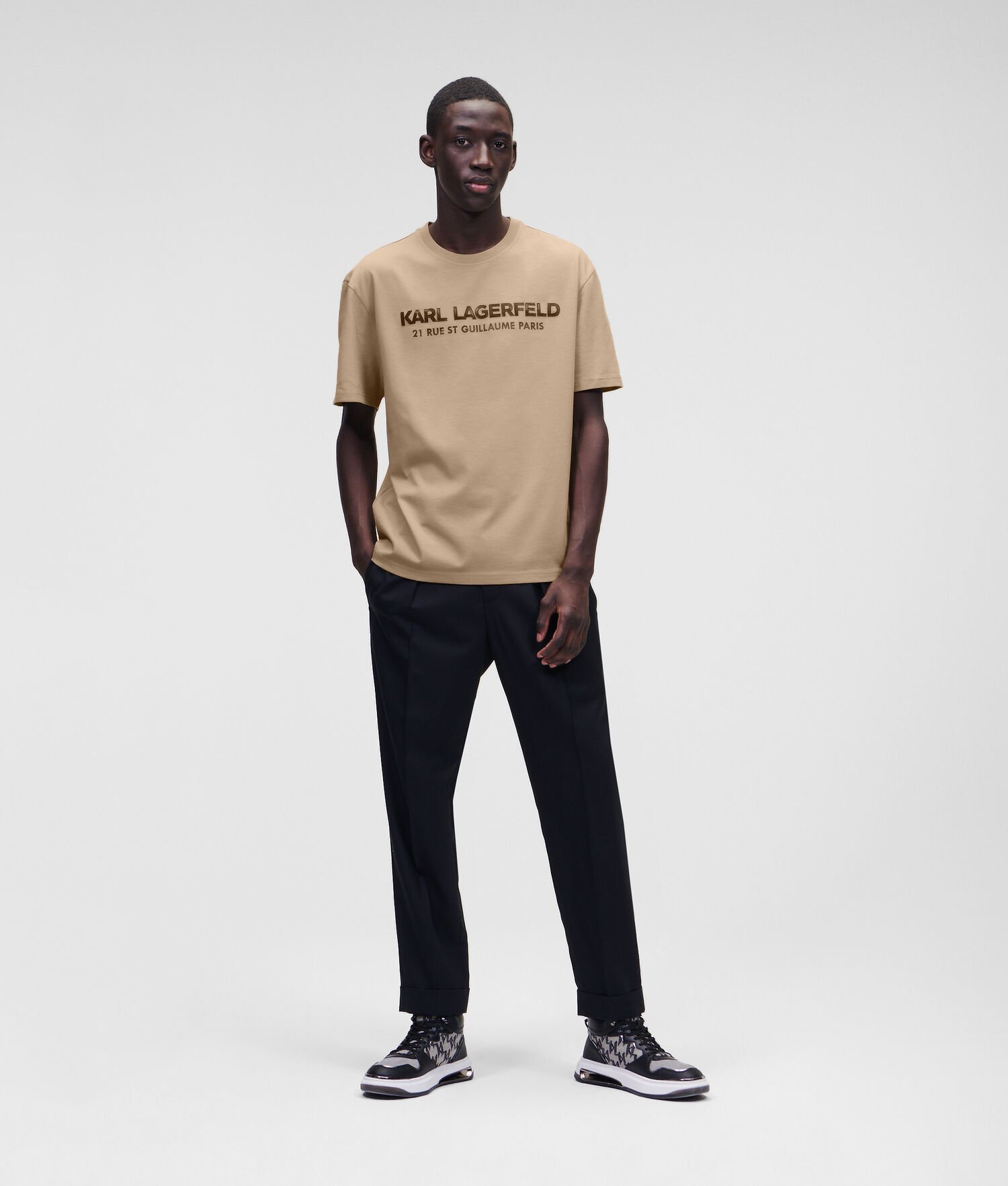 Karl Lagerfeld T-Shirts Online Sale - Mens Faux-leather Karl Logo Khaki